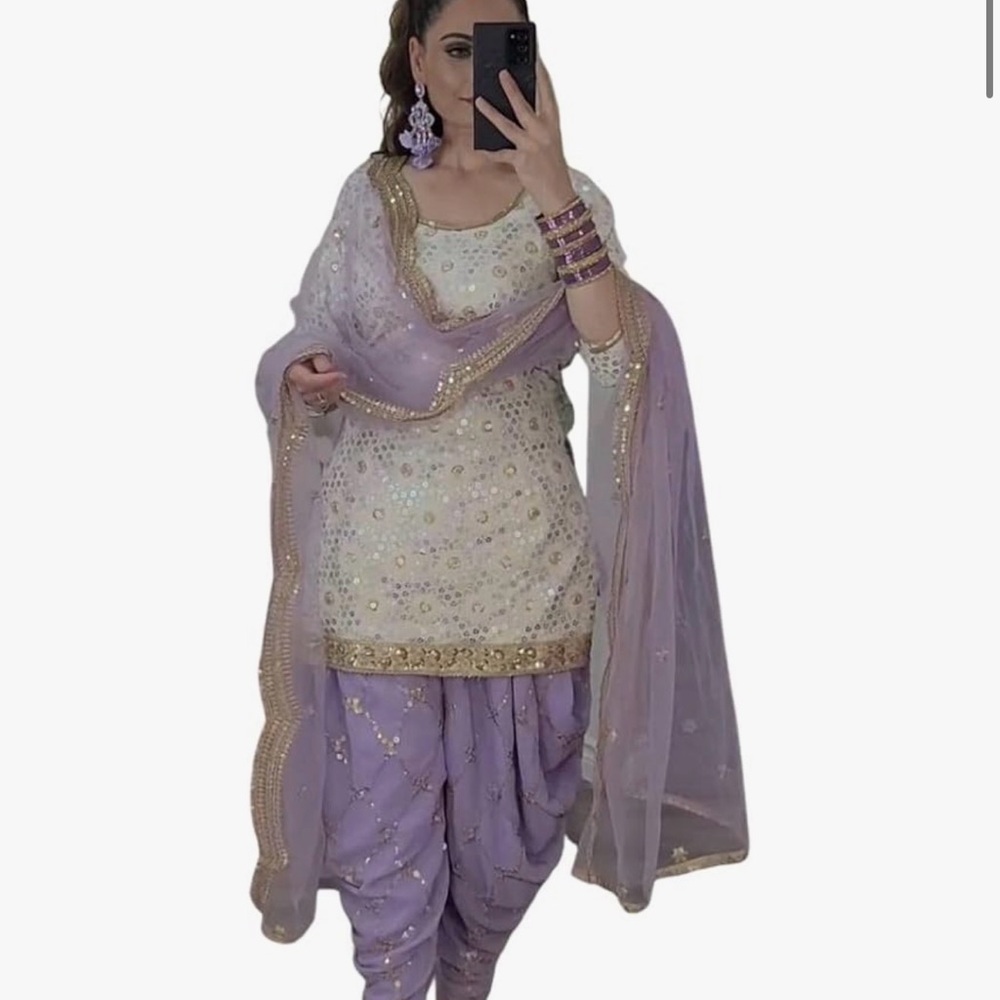 Indian Embroidered Sequin Work Patiala Dress – Lavender Elegance